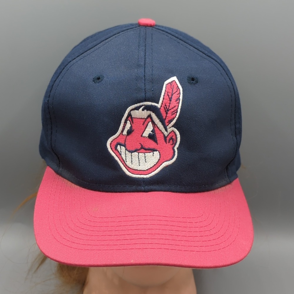 Vintage Cleveland Indians Chief Wahoo Hat Cap Logo 7 OSFA Snapback Blue Red